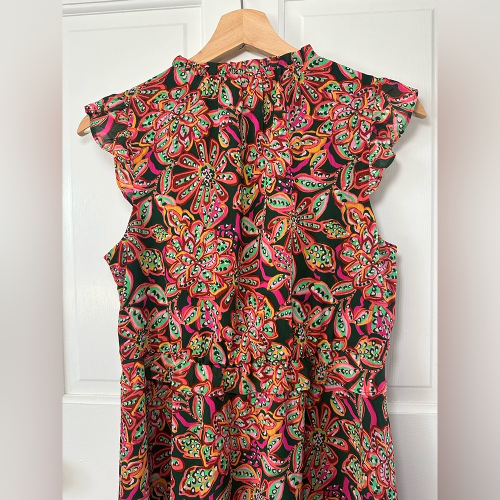 J. CREW Ruffle V-Neck Mini Dress Tropical Floral Print Size 2 - Picture 7 of 14